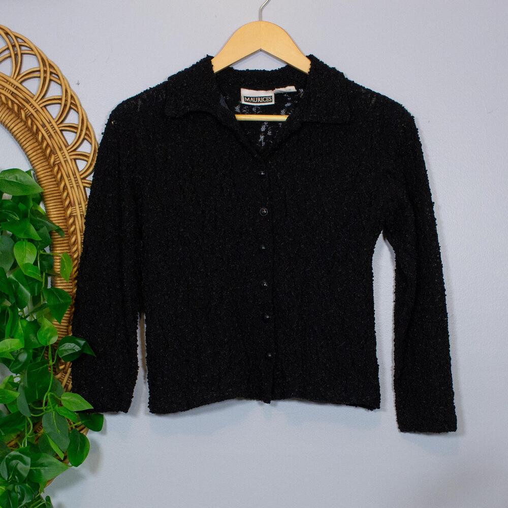 VTG Black Brocade Nylon Cardigan Fairycore Goth Button Up Maurices | True Winter